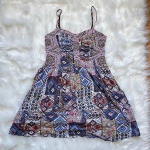 Hem & Thread Boho Mini Dress Smocked Back Size Large Lined Paisley Sundress